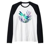 Linda libélula y flor de lavanda acuarela verano Camiseta Manga Raglan