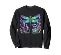 Linda libélula y flor de lavanda acuarela verano Sudadera