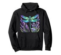 Linda libélula y flor de lavanda acuarela verano Sudadera con Capucha