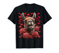 Linda Llama con Rosas Rojas Corazones día de San Valentín Animal Camiseta