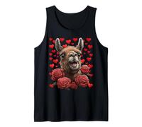Linda Llama con Rosas Rojas Corazones día de San Valentín Animal Camiseta sin Mangas