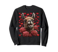 Linda Llama con Rosas Rojas Corazones día de San Valentín Animal Sudadera
