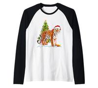 Linda luz de Navidad Tigre Divertido Amante del Tigre Camiseta Manga Raglan