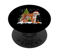 Linda luz de Navidad Tigre Divertido Amante del Tigre PopSockets PopGrip Adhesivo