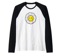 Linda Margarita con una Gran Sonrisa Kawaii Flor Camiseta Manga Raglan