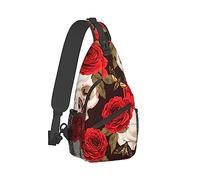 Linda mochila bandolera, mochilero, flores de rosas florales, día de los muertos, calaveras de azúcar, mochila cruzada, funda para cámara, bolsa cruzada para gimnasio, bolsa de senderismo al aire li