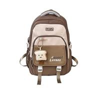 Linda mochila casual para estudiantes, duradera y ligera, con accesorios para colgar, mochilas de piel sintética para mujer, caqui, Talla única
