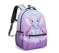 Linda mochila con estampado floral de elefante pequeño de 16 pulgadas, nubes de acuarela rosa, purpurina dorada, ilustración pastel de ensueño, bolsa de viaje estética, 02., L, Casual
