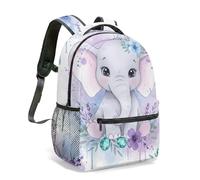 Linda mochila con estampado floral de elefante pequeño de 16 pulgadas, nubes de acuarela rosa, purpurina dorada, ilustración pastel de ensueño, bolsa de viaje estética, 03., L, Casual