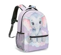 Linda mochila con estampado floral de elefante pequeño de 16 pulgadas, nubes de acuarela rosa, purpurina dorada, ilustración pastel de ensueño, bolsa de viaje estética, 04., L, Casual