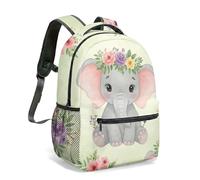 Linda mochila con estampado floral de elefante pequeño de 16 pulgadas, nubes de acuarela rosa, purpurina dorada, ilustración pastel de ensueño, bolsa de viaje estética, 10, L, Casual