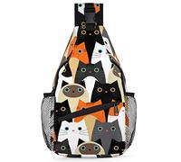Linda mochila con patrón de gato para hombres y mujeres, diseño de gato, bolsa cruzada para viajes, senderismo, mochila casual, multicolor, 14 in, Mochila Sling