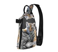Linda mochila cruzada con estampado de cachorro de tigre para hombres y mujeres, para caminar al aire libre, viajes, Negro -, Talla única