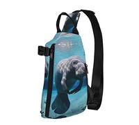 Linda mochila cruzada con estampado de manatí de animales marinos para hombres y mujeres, para caminar al aire libre, viajes, Negro -, Talla única