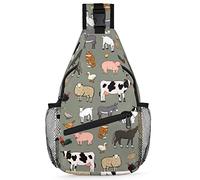 Linda mochila de animales de granja para hombres y mujeres, animales de gallo vaca, bolsa cruzada para el pecho para viajes, senderismo, mochila casual, multicolor, 14 in, Mochila Sling