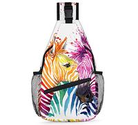 Linda mochila de cebra para hombres y mujeres, colorida cebra, bolsa cruzada de hombro para viajes, senderismo, mochila casual, multicolor, 14 in, Mochila Sling