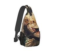 Linda mochila de hombro con honda, mochilero, divertido dragón barbudo lagarto arte Crossbody Daypacks Chest Shoulder Packs, Bookbag, Gym Bags Sack Daypack Mochila al aire libre para hombres y mujer