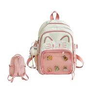 Linda mochila Kawaii Cat Ita con pantalla de pines, mochila escolar Y2K para niñas y mujeres, mochila de nailon con dije de felpa y 5 insignias, 2 tamaños, rosa, 43cm