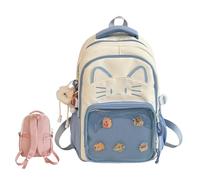 Linda mochila Kawaii Cat Ita con pantalla de pines, mochila escolar Y2K para niñas y mujeres, mochila de nailon con dije de felpa y 5 insignias, 2 tamaños, azul, 43cm
