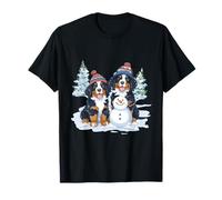 Linda Navidad Bernese Mountain Dogs Snowman Pine Trees Dog Camiseta