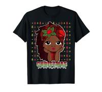 Linda Navidad Niña Negra Magia Melanina Mrs Claus Afro Love Camiseta gráfica económica