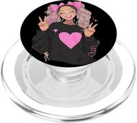 Linda niña con Lazos Rosados, Signo de Paz, gráfico, juguetón, Vibrante, Afilado PopSockets PopGrip para MagSafe