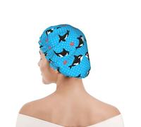 Linda Orca Estrella De Mar Burbujas Puntos Azules Gorro Ducha Mujer Elástico Gorro De Pelo Reutilizable Bonnet Para Hidratación Hogar Salón