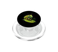 Linda Oruga de Rayas Verdes en la Hoja PopSockets PopGrip para MagSafe
