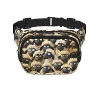Linda oveja de dibujos animados impresa bolsa de cintura cuadrada riñonera de doble capa riñonera de viaje de moda para hombres y mujeres, negro, talla única, Negro, One Size