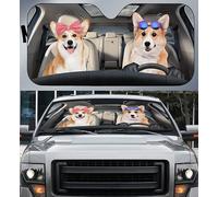 Linda Pareja De Perros Corgi con Corbata Y Gafas Parasol para Parabrisas Portátil Parasol Luna De Coche Protección Solar Paraguas Luna De Coches Universal para Vehículos Camión Furgonetas S