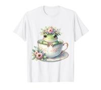Linda Rana en Taza de té con Corona Floral Camiseta gráfica económica, Hombre, Blanco, M