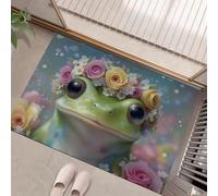 Linda Rana Verde Felpudo para Entrada Exterior - Alfombras con Estampado Pintura Al Óleo Ensueño Felpudo de baño Lavable, Azul Claro alfombras baño Finas Debajo la Puerta, 40 x 60 cm
