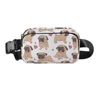 Linda riñonera blanca con diseño de pug Love para mujer, impermeable, antirrobo, bonita riñonera cruzada, lindo pug love blanco, 8 x 5.3 x 2.3 pulgadas, divertido y lindo, lindo pug amor blanco, 8 x