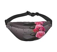 Linda riñonera Pomerania para hombres y mujeres, riñonera cruzada, grande, con cinturones ajustables, Piedra de spa y flores de rosa, Talla única