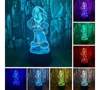 Linda Super Mario Bros Juego Acción Anime Figura Personaje 3D LED Óptica Ilusión Dormir Luz de noche con control remoto 16 colores Decoración Dormitorio Lámpara de mesa Cumpleaños Regalos de Navidad para Niños
