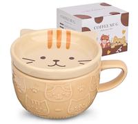 Linda taza de café de gato de cerámica con tapa,Taza de café o taza de té para los amantes de los gatos,Divertida novedad gato desayuno tazas para mujeres amigos niños Navidad cumpleaños