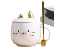 Linda taza para gatos - 480 ml taza de gato dulce con tapa, taza de gato rosa con orejas, taza de gatito creativa | Taza de gatito creativa para mujer con cuchara de acero inoxidable, tazas de café