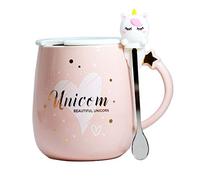 Linda taza unicornio Cerámico café Té Taza de leche tazas divertidas Taza novedosa con tapa y cuchara Regalos para Bodas Cumpleaños Días festivos para Mujer Chicas Amantes Amigos Madre Niños (Rosado)