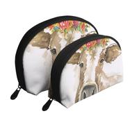 Linda Vaca Acuarela, Bolsa de Maquillaje de Concha, Monedero pequeño para Mujer, Bolsa de artículos de tocador, Bolsa de cosméticos, 2 Piezas