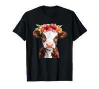 Linda vaca con corona de flores Camiseta