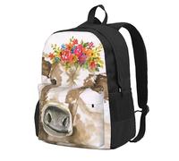 Linda vaca de acuarela,Mochila con bolsillos, mochila informal para el día a día, resistente al agua, ideal para la escuela, viajes