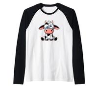 Linda vaca de dibujos animados con ojos grandes Camiseta Manga Raglan