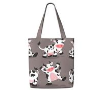 Linda vaca de dibujos animados impresa,Bolsas de supermercado reutilizables, bolsas de compras, bolsas de lona de gran capacidad, bolso de hombro