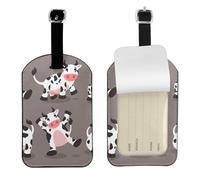 Linda vaca de dibujos animados impresa,Etiquetas de equipaje de cuero sintético con nombre, etiquetas de viaje duraderas, 2 unidades