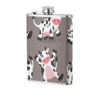 Linda vaca de dibujos animados impresa,Frasco de acero inoxidable 304 de 8 oz con funda de cuero sintético, frasco de bolsillo para licor plano para exteriores