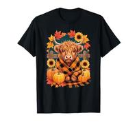 Linda Vaca de Las Tierras Altas, acogedoras Vibraciones otoñales y Hojas de otoño Camiseta