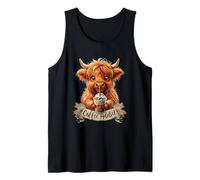 Linda Vaca de Las Tierras Altas Adicto al café Bebida Divertida café Vaquera Camiseta sin Mangas