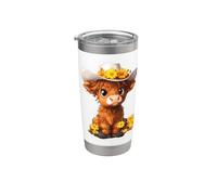 Linda vaca de las tierras altas con sombrero de vaquero floral Vaso térmico de acero inoxidable de doble pared