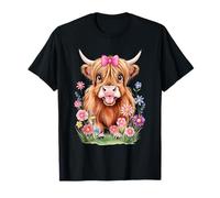Linda vaca de las tierras altas para niñas, vaca bebé con lazo rosa para niños pequeños Camiseta