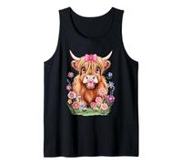 Linda vaca de las tierras altas para niñas, vaca bebé con lazo rosa para niños pequeños Camiseta sin Mangas
